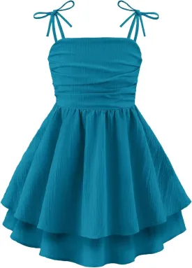 Arshiner Girls Summer Spaghetti Strap Dresses Flowy Tiered Ruched Smocked Back Casual Beach Midi Sundress