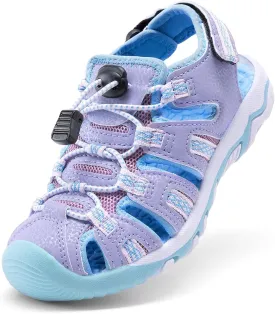 DREAM PAIRS Boys Girls Summer Outdoor Athletic Sport Sandals Walking Hiking Hook and Loop Adjustable Multicolor for Toddler/Little/Big Kids,Size 1 Little Kid,Purple,160912-K