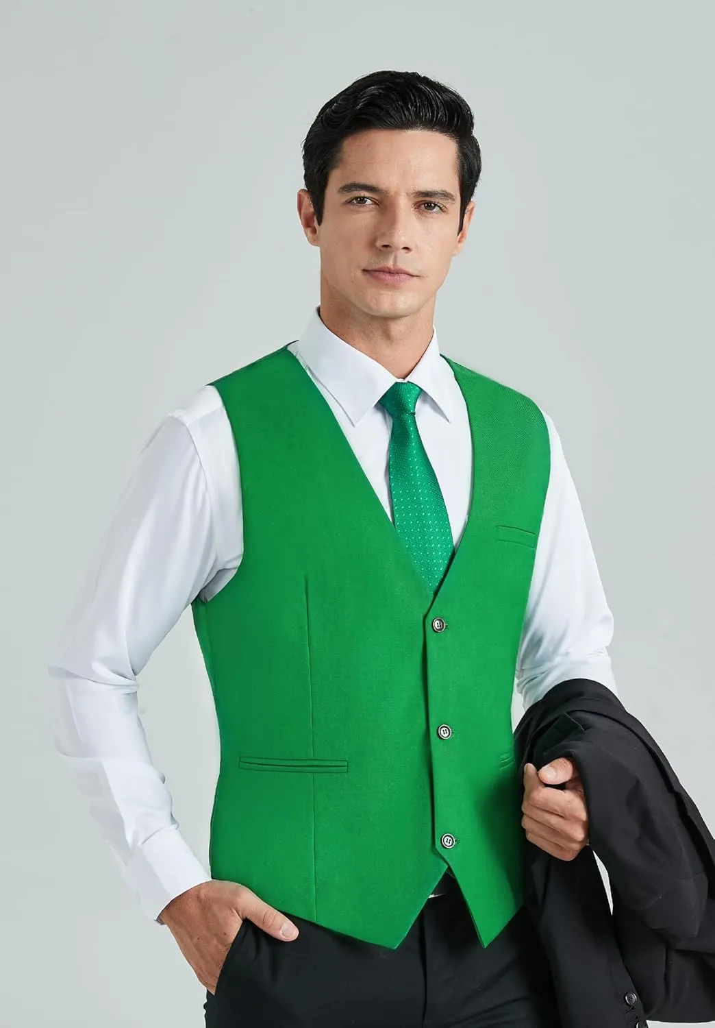 HISDERN Mens Suit Vest Business Casual Dress Waistcoat Vest Solid Color Formal Wedding Vests for Suits or Tuxedo