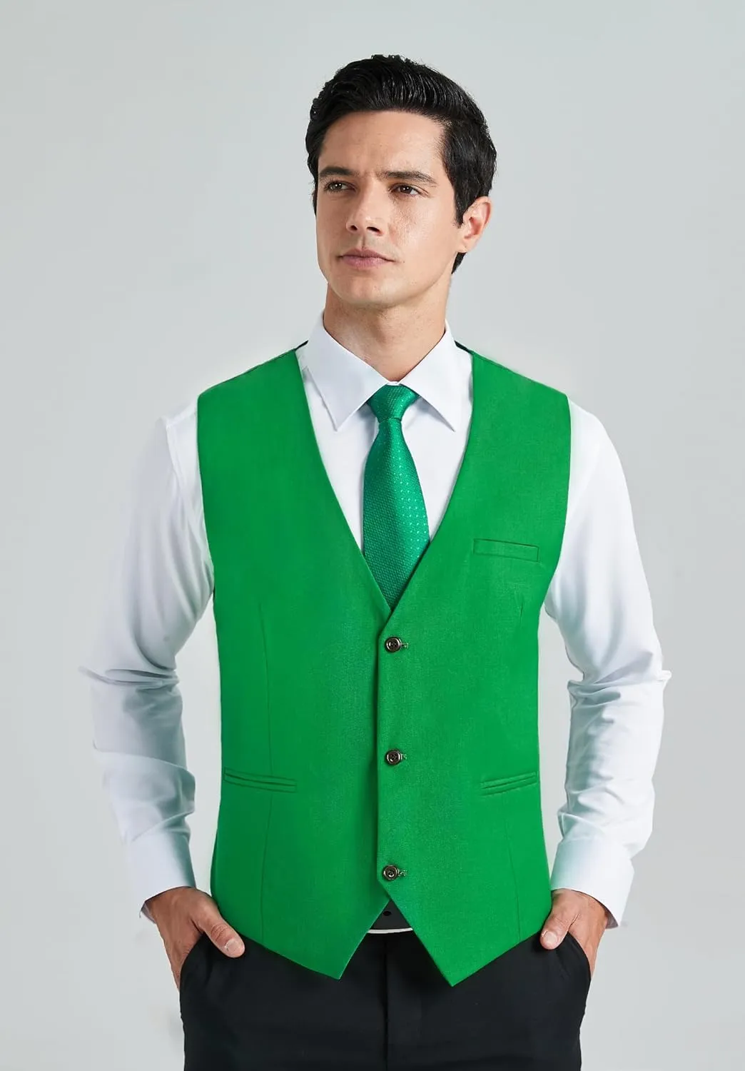 HISDERN Mens Suit Vest Business Casual Dress Waistcoat Vest Solid Color Formal Wedding Vests for Suits or Tuxedo