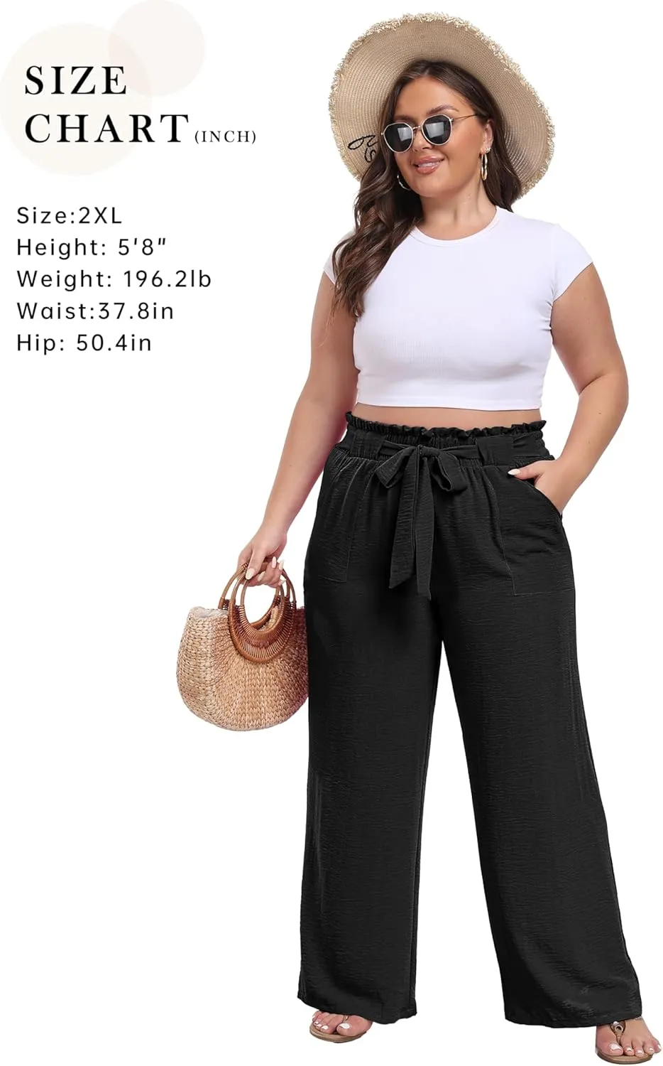 IWOLLENCE Women's Wide Leg Pants with Pockets High Waist Adjustable Knot Loose Casual Trousers Business Work Casual Pants
