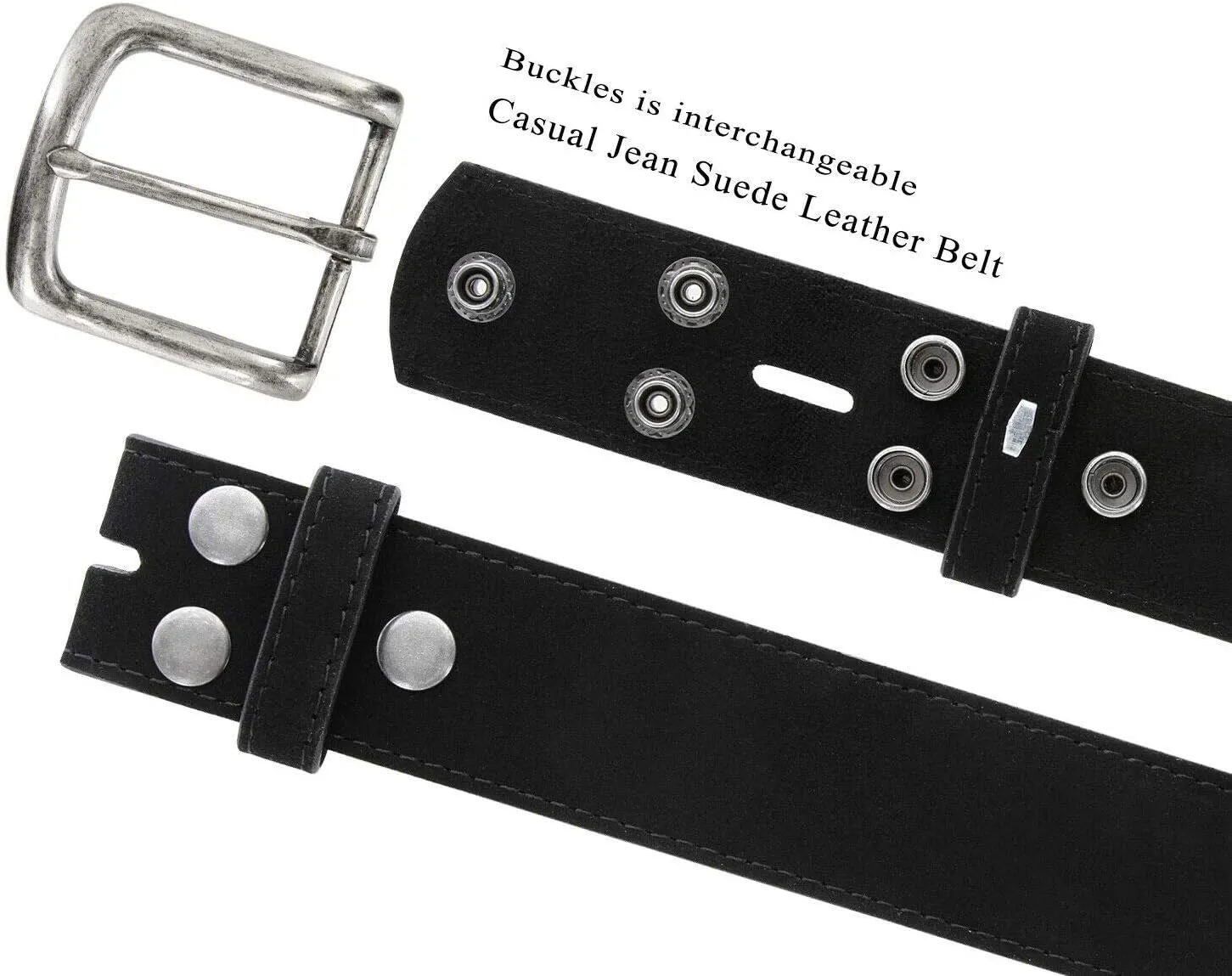 Men's Belt Rounded Edge Heel Bar Buckle Casual Jean Suede Leather Belt 1 1/2" Wide