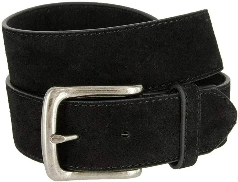 Men's Belt Rounded Edge Heel Bar Buckle Casual Jean Suede Leather Belt 1 1/2" Wide