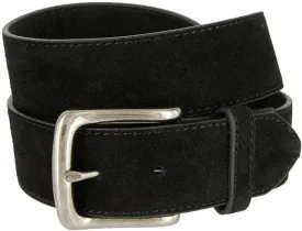 Men's Belt Rounded Edge Heel Bar Buckle Casual Jean Suede Leather Belt 1 1/2" Wide