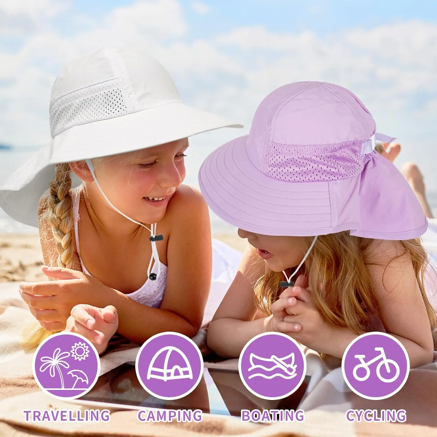 Toddler Baby Sun Hat Kids Summer UPF 50  for Boys Girls Adjustable Beach Hats with Bucket Wide Brim Age 1-7 Years