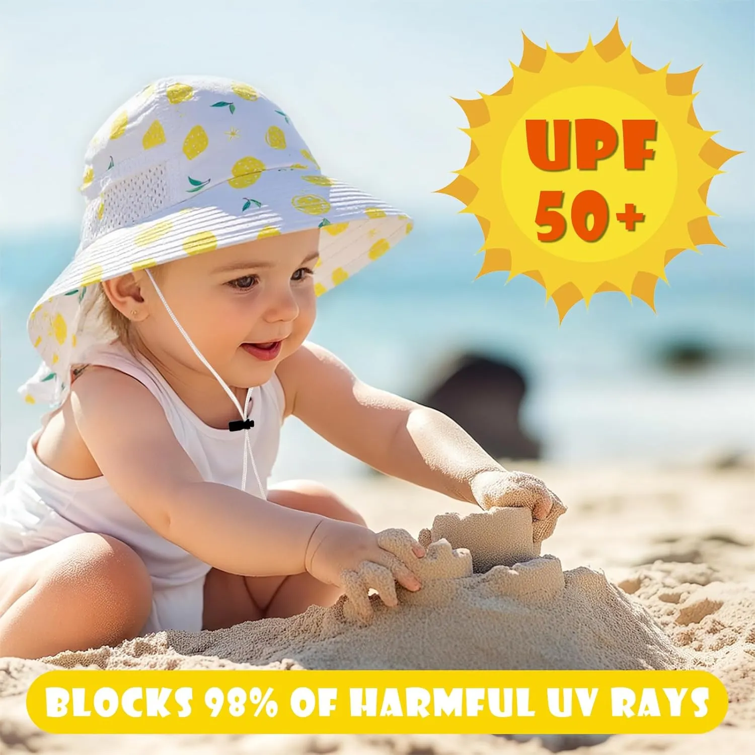 Toddler Baby Sun Hat Kids Summer UPF 50  for Boys Girls Adjustable Beach Hats with Bucket Wide Brim Age 1-7 Years