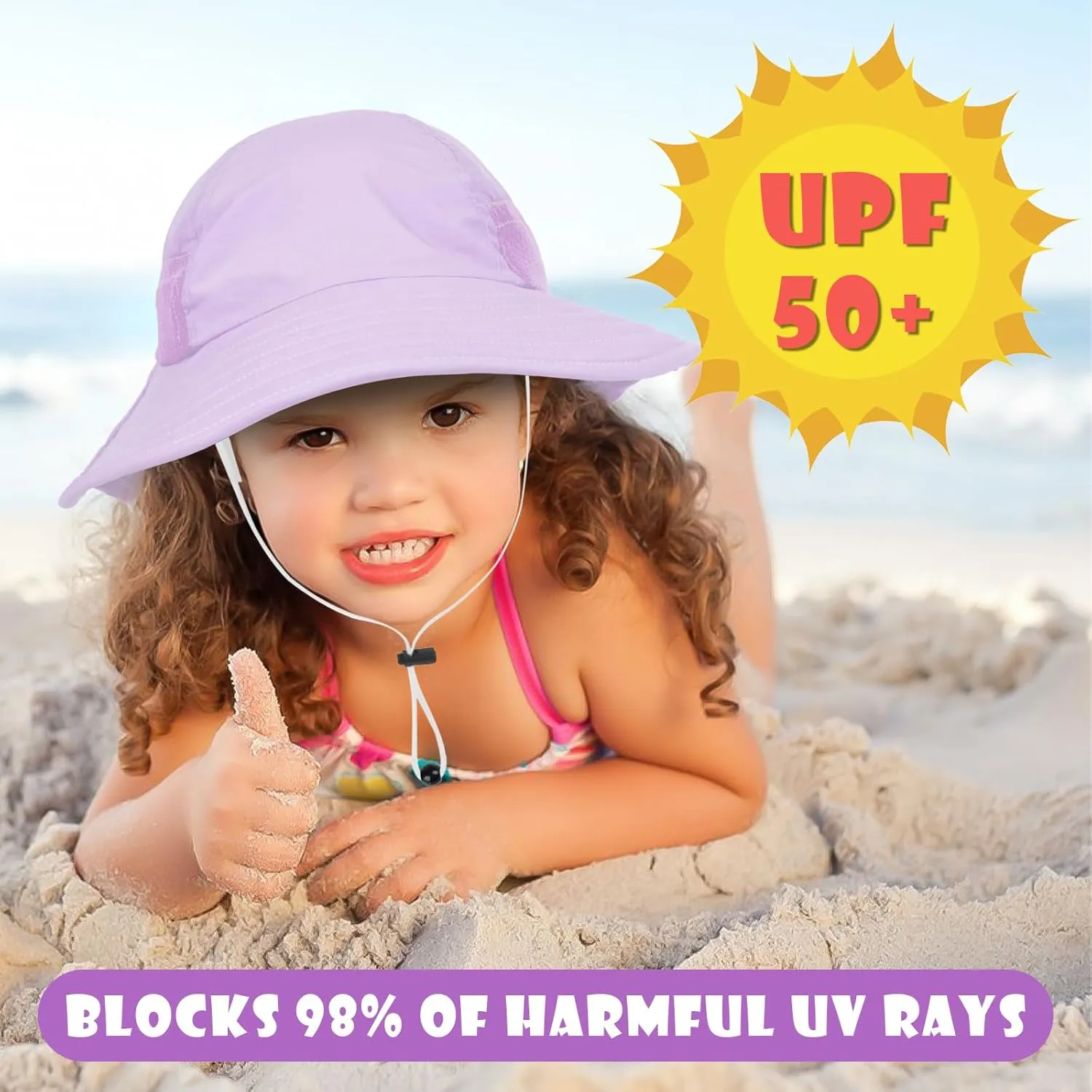 Toddler Baby Sun Hat Kids Summer UPF 50  for Boys Girls Adjustable Beach Hats with Bucket Wide Brim Age 1-7 Years