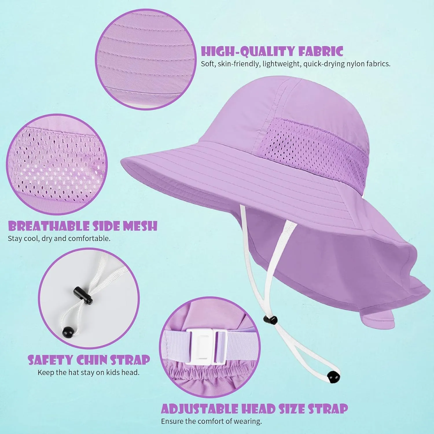 Toddler Baby Sun Hat Kids Summer UPF 50  for Boys Girls Adjustable Beach Hats with Bucket Wide Brim Age 1-7 Years